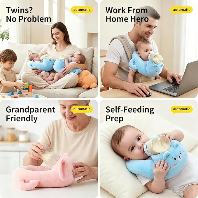Plush Bottle Holder Pillow, Hands Free Feeding Nursing Assistant, Ergonomic Bottle Support Cushion, Soft Animal Cover Protector, Machine Washable, Neck Pillows, Bottle Not Included (Bear)