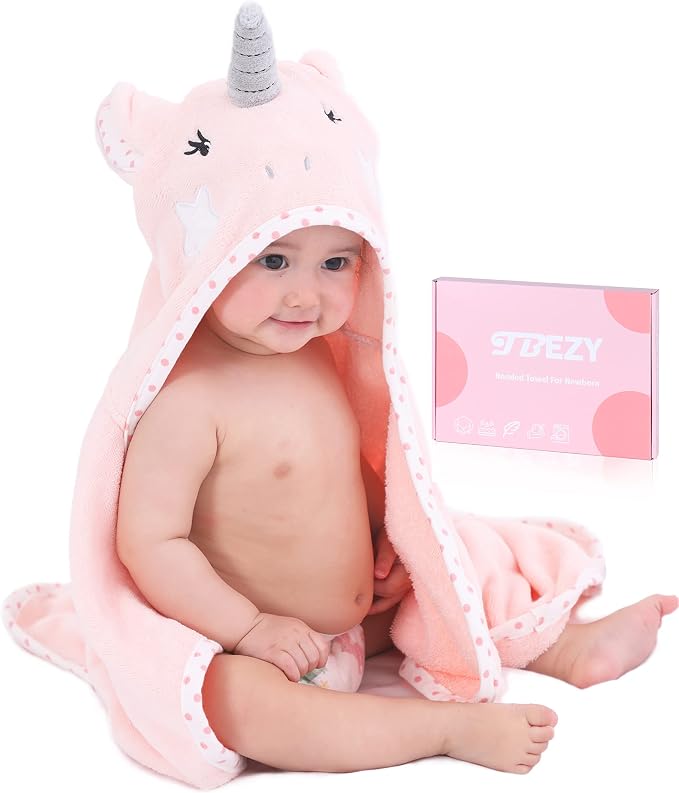 TBEZY Baby Hooded Towel with Unique Animal Design Ultra Soft Thick Cotton Bath Towel for Newborn (Unicorn)