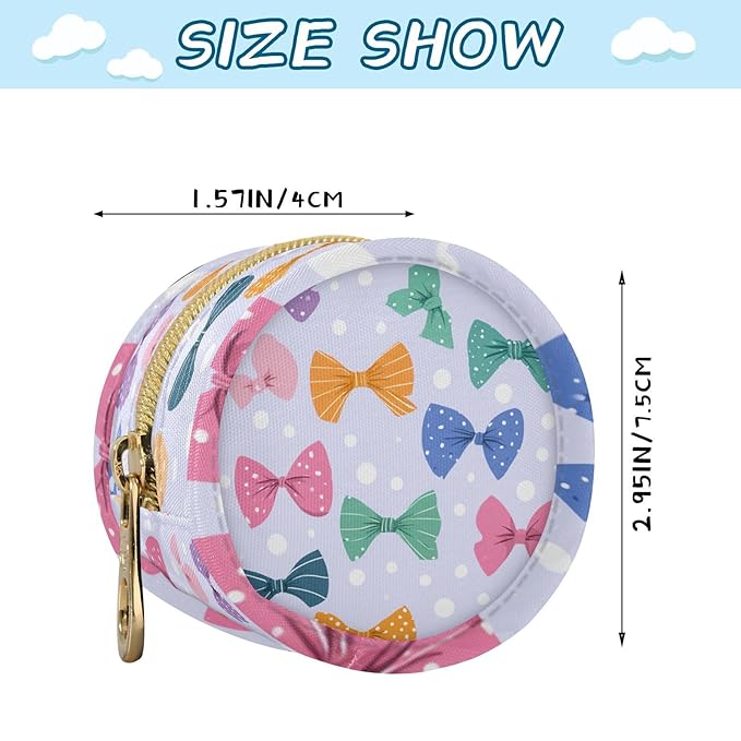 Pacifier Holder with Clip Pacifier Case for Diaper Bag Round Baby Pacifier Pouch Box Bag Portable Blue Bows and Polka Dots