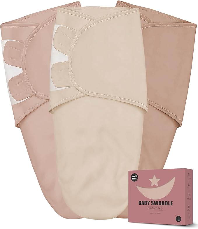 Newborn Swaddle Blanket Wrap 0-6 Months (3-Pack) - Adjustable Infant Sleep Sack, 100% Cotton Anti-Startle Soothing Sack, Soft Breathable Nursery Bedding - Warm Harvest