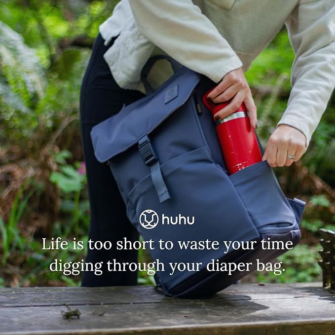 Huhu Diaper Bag Backpack – Large Baby Bag for Moms & Dads – Water-Resistant, Unisex Travel Kit for New Parents – Includes Changing Pad and 2 Organizer Pouches (Dusky Blue)