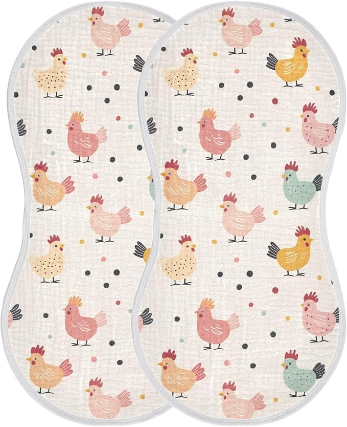 vvfelixl Muslin Burp Cloths Happy Pastel Chickens Baby Washcloths for Baby Girl Boys 2 Pack