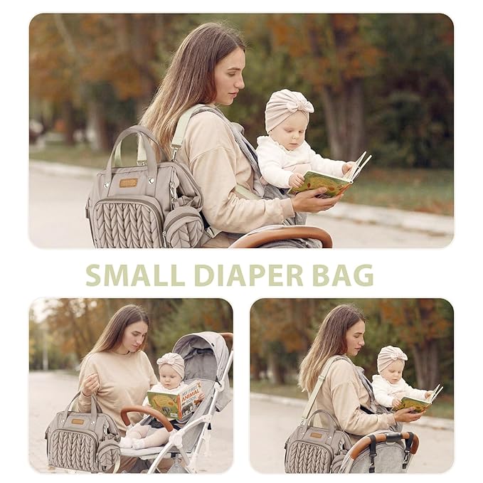 FHELAD Small Diaper Bag Backpack, Toddler Diaper Bags Waterproof Multi-Function Newborn Baby Stylish Mini Tote Maternity Bags (Brown Taupe with Pacifier Case)