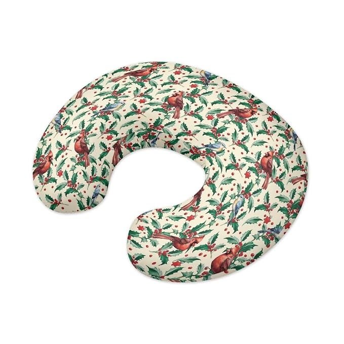 Christmas Cardinal Thorn Bird Nursing Pillow Cover Case Durable Skin-Friendly Fabric Newborn Feeding Pillow Cover with Hidden Zipper for Boys & Girls, Easy to Put On & Remove