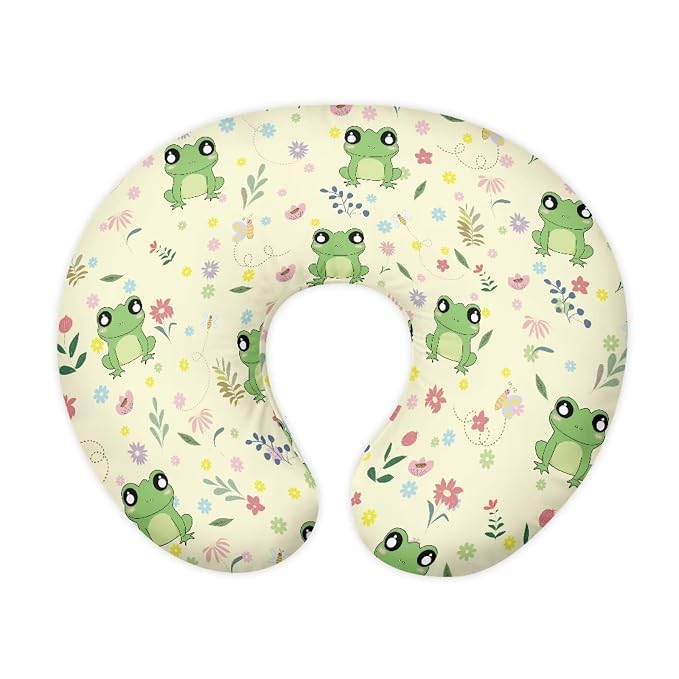 Frog and Floral Breastfeeding Pillow Cover Newborn U-Shaped Breastfeeding Pillowcase Cushion Cover Stretchy Replaceable Pillow Cover Slipcover