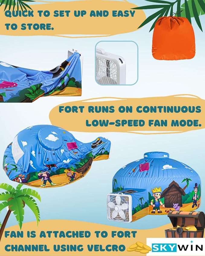 Skywin Air Tent for Kids (77??x 50?? Builds in 30 Sec, Toddler Tents Indoor for Imaginative Play, Spacious Kids Forts Indoor Playhouse for Boys & Girls Ages 3-14 (Fan Not Incl) (Blox Fortress)
