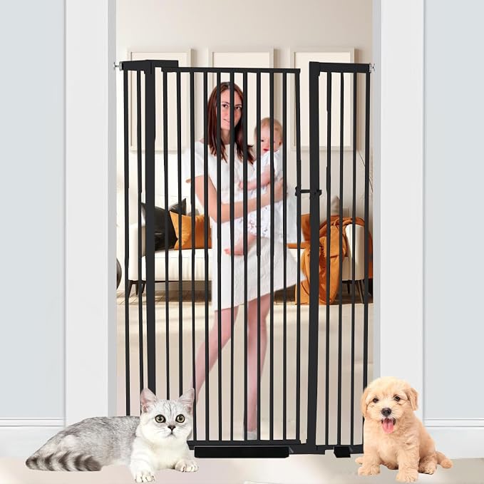 55.1 inch Extra Tall Pet Gate, Extra Wide 29.92"- 43" Adjustable Dog Gates, Pressure Mounted Walk Through Swing Safety Tall Cat Gate for Doorways, Stairs, Kitchen(Black)
