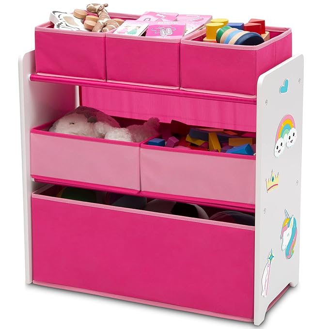 Delta Children Design and Store 6 Bin Toy Organizer, White/Pink