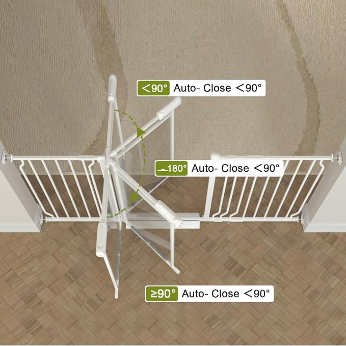 Clear Acrylic Baby Gate and Dog Gate, 29-57.5 in Wide, 30.5 in Tall Metal Frame Pressure Mounted Gate with Auto Close, Two-Way Walk-Through and Child-Resistant Lock, White