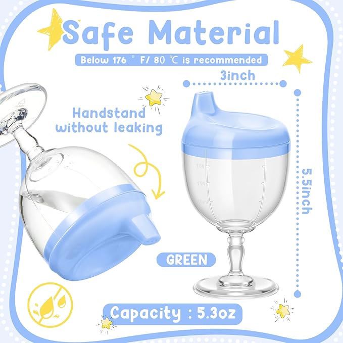 Irenare Baby Wine Sippy Cup Plastic Goblet Cup No Spill Toddler Sippy Goblet Beverage Milk Water Bottle for Kids Holiday Birthday Party Funny Gift(Goblet Style,Blue,1 Pcs)