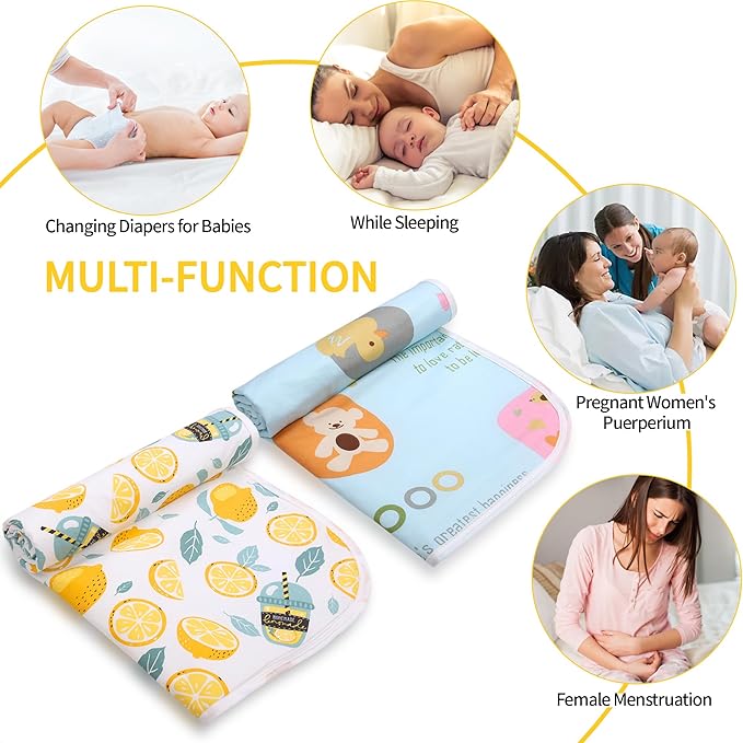 2 Pack Baby Changing Pad, Diaper Changing Mat for Dresser, Crib, Travel, 100% Cotton Surface, Breathable & Waterproof, Shower Gift for Newborn Boys, Extra Large 24" x 30" Lemon Blue Duck