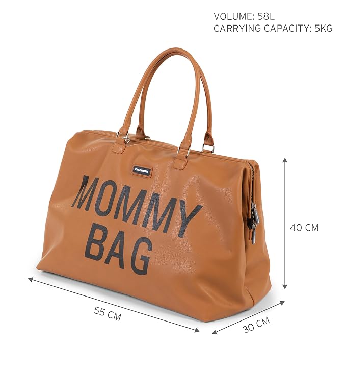 Childhome The Original Mommy Bag, Large Baby Diaper Bag, Mommy Hospital Bag, Leatherlook Brown