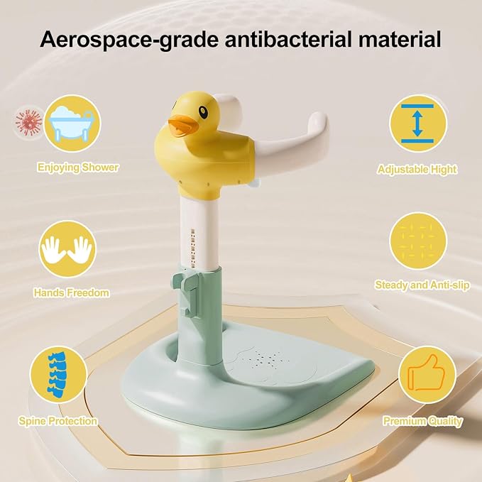 Baby Shower Stand, Foldable Baby Duck Frug Bath Stand Adjustable Infant Bath Support Toddler Shower Stands with Anti-Slip Base Drainage Holes Showers Head Holder for Infants 8-24 Months Gift Yellow C