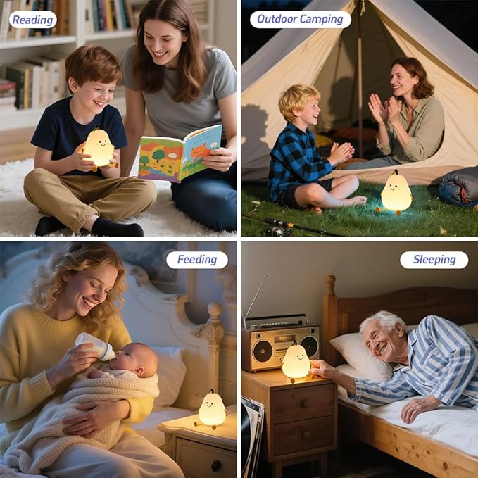 Pears Baby Night Light for Kids, Squishy Silicone Pear Night Lamp, 7 Colors 3 Dimmable LED Night Lights for Nursery Decor, Rechargeable Bedroom Nightlight Baby Touch Lamp, Gifts for Girls Boys Toddler