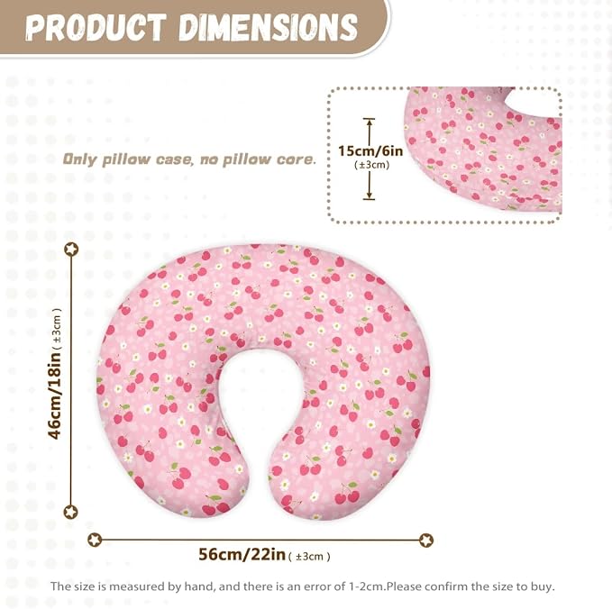 Lounger Pillow Covers for Boy Girl Baby, Replacement Pillow Cover Fits Boppy Pillow Ultra Soft Pillow Slipcovers U-Shaped Breastfeeding Pillowcase Snug - Cherry