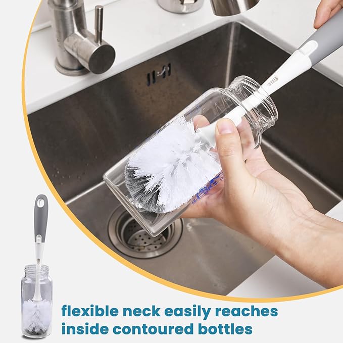 Bottle Brush Replacement Head for OXO Bottle Brush Only, 4 Pack Bottle Brush Refills, Dual Bristle Design for Baby Bottles, Water Bottles, Glasswares