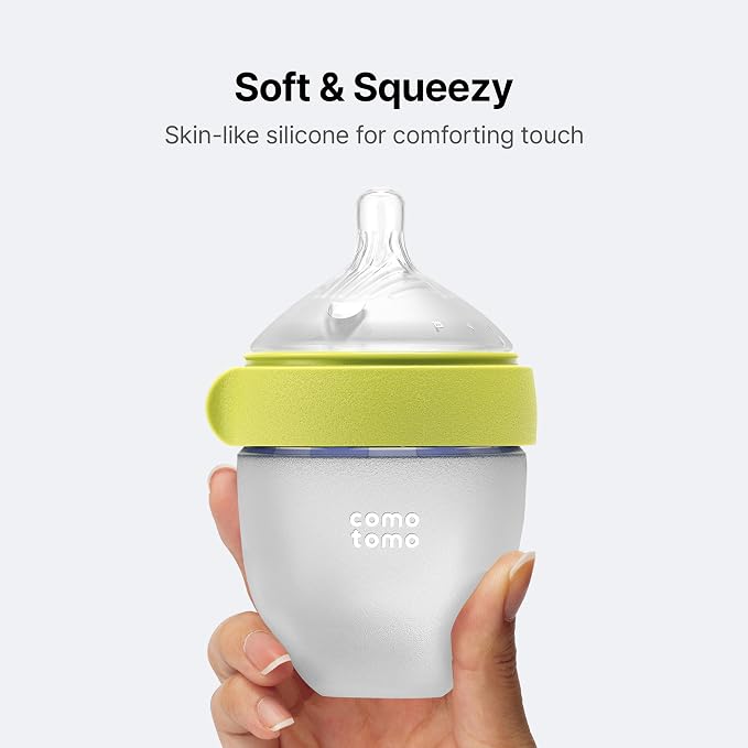 Silicone Baby Bottle Set for Newborn & Baby – Comotomo Gen 2 Feeding Bundle with 5oz & 8oz Anti Colic Baby Bottles (Green) + Fast Flow Replacement Nipples – Breast Like Bottle Feeding