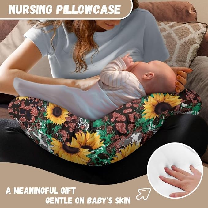 Sunflower Leopard Nursing Pillow Cover, Ultra Soft Comfortable Newborn Nursing Pillow Case Breathable Soft Slipcover for Baby Boy Girl