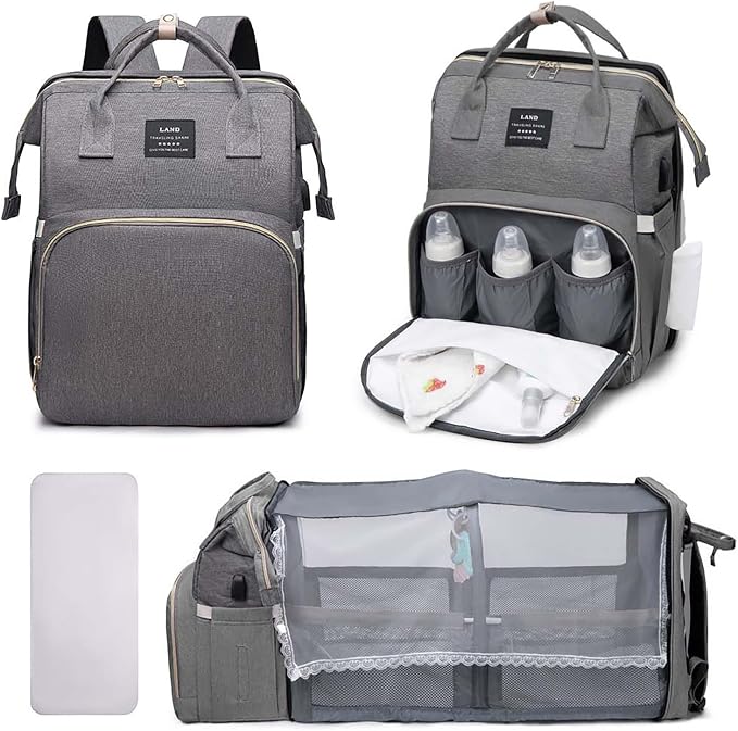 Multifunctional Baby Diaper Bag Backpack with Changing Station Baby Bag for Moms, Dads, Shower Gifts for Newborn Essentials (Diaper Bag Grey)