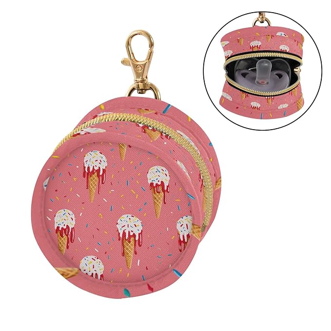 Pacifier Holder with Clip Pacifier Case for Diaper Bag Round Baby Pacifier Pouch Box Bag Portable Red White Ice Cream