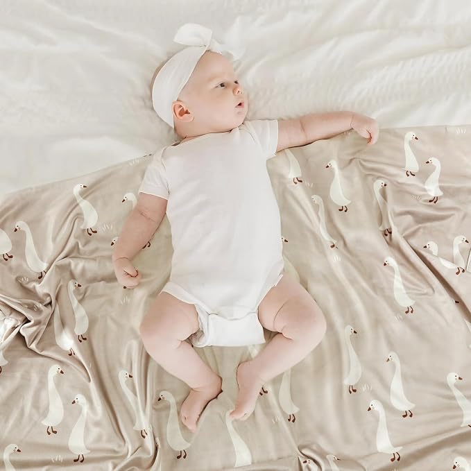 GRSSDER Baby Blankets Super Soft Jersey Knit Reversible Swaddle Blanket for Baby Girls and Boys, Stretchy Breathable Receiving Blankets 34 x 44 Extra Large, Cute Duck