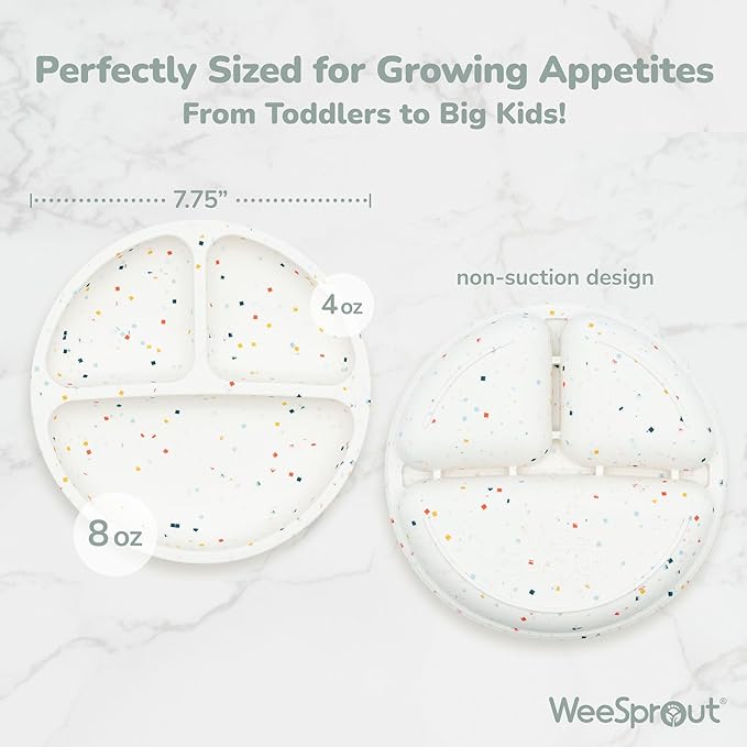 WeeSprout Silicone Divided Plates (With Lids), 100% Food Grade Silicone Divided Plates for Toddlers & Kids, Dishwasher & Microwave Safe