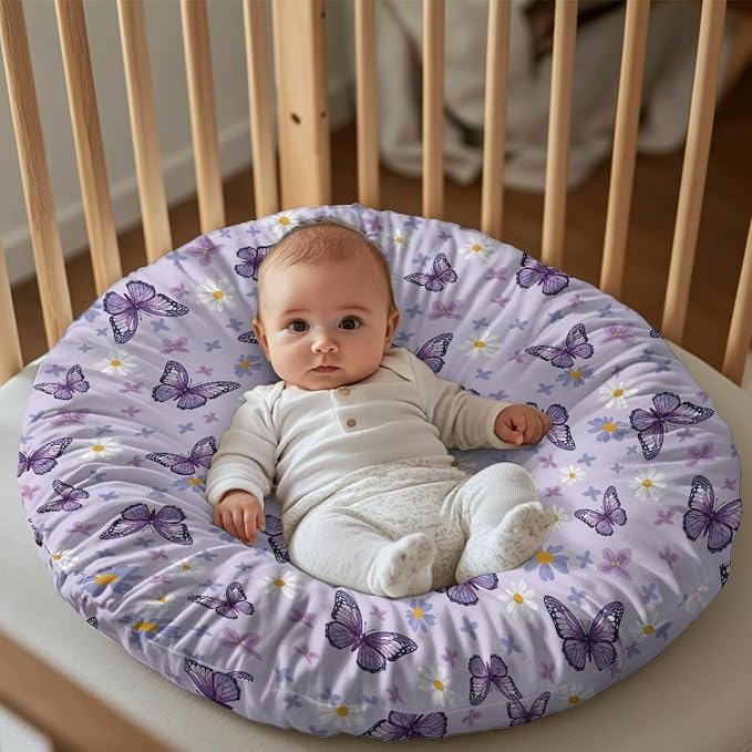 Purple Butterfly Nursing Pillow Cover Soft Breathable Feeding Pillow Slipcover for Breastfeeding Moms Fits Standard Infant Nursing Pillow for Boys and Girls Pillow Not Included