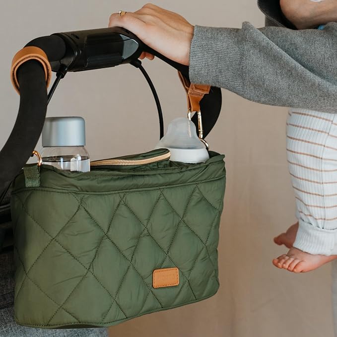 Beautiful Stroller Caddy Organizer With 2 Cup Holders ??Luxury Stroller Bag, Universal Fit, Leather Straps & Zipper Pocket ??Spacious Accessories Perfectly Fits Doona, Nuna & Uppababy Strollers