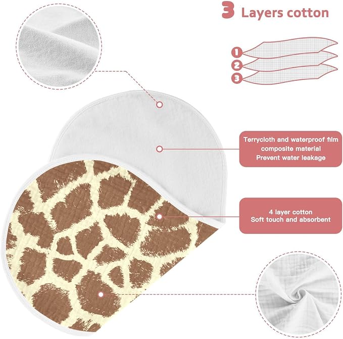 Muslin Burp Cloths for Baby Boys and Girls - 4-Pack Ultra Absorbent Giraffe Print Muslin Washcloths, Newborn Towel, Milk Spit Up Rags, Burp Cloth Bib for Unisex, 22 x 11 Inch