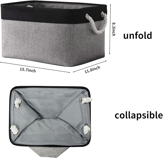 TheWarmHome Storage Basket for Organizing- 16x12x8 inch 1 Pack Fabric Storage Cubes, Bins for Organization for Shelves Organizer Gift Laundry Cloth Toy (Grey & Black)