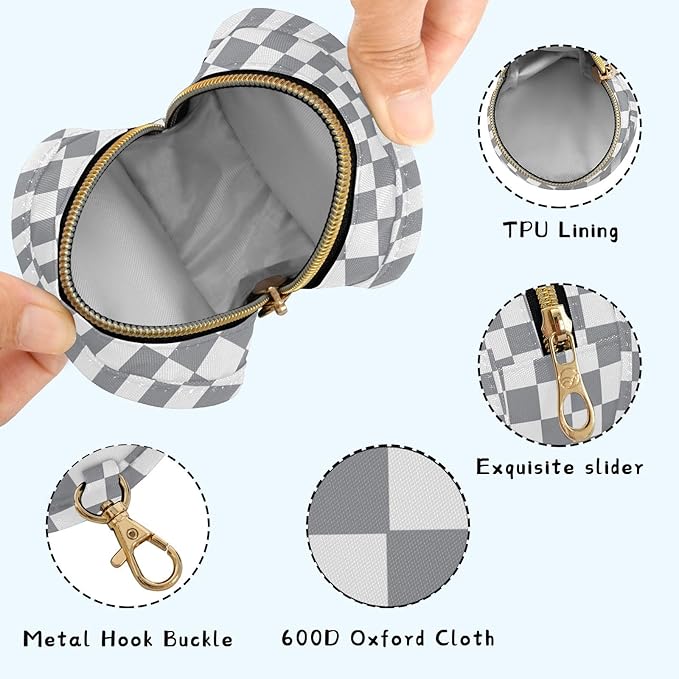 Checkered Plaid Gray Pattern Pacifier Holder Case with Metal Clip Portable Pacifier Holder for Travel