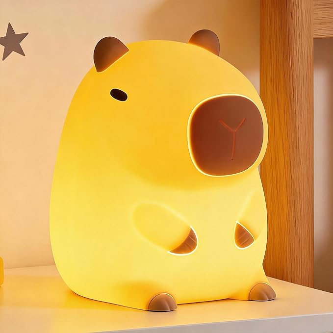 Amaredom Capybara Night Light, Adorable Capybara Lamp, Silicone Dimmable Nursery Nightlight, Rechargeable for Kids with 20 Minutes Timer & Tap Control for Baby Girls Women Bedrooms, Living Room