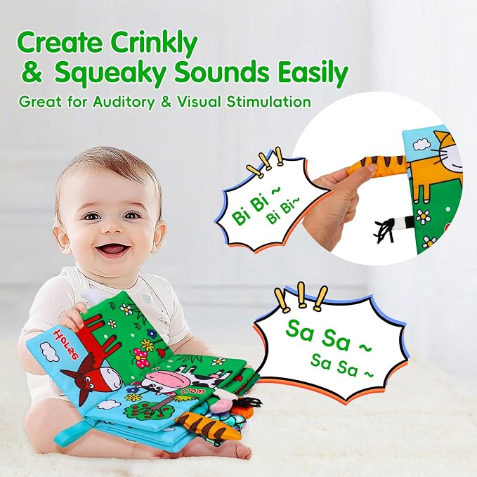 2 PCS High Contrast Crinkle Baby Books 0-6 Months Interactive Sensory Baby Toys 9-12 Month Montessori Activities Touch Feel Infant Book 0-3-6 Month Car Seat Travel Essentials Newborn Development Gift