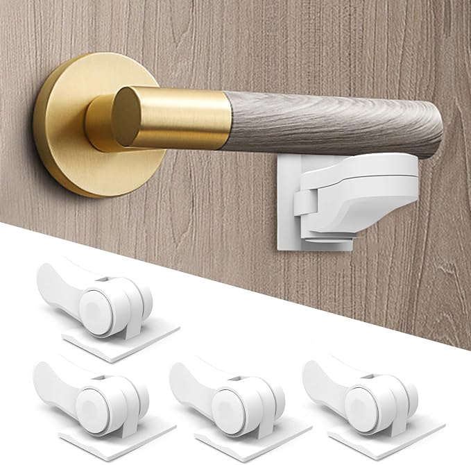 Yunkey Child Proof Door Lever Lock (4-Pack) - Low-Profile Design Helps Prevent Toddlers & Pets from Opening Doors, Fits Standard Lever Handles, 3M Adhesive, No Drill, Removes Cleanly