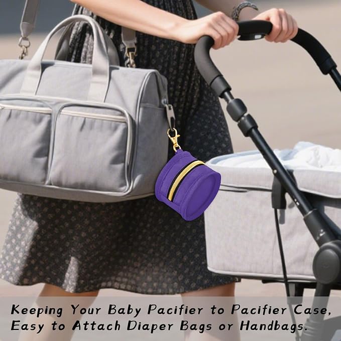 Dark Purple Pacifier Holder Case Newborn Pacifier Storage Pouch for Boys Girls Easy Attach to Diaper Bag Portable Baby Essentials Container