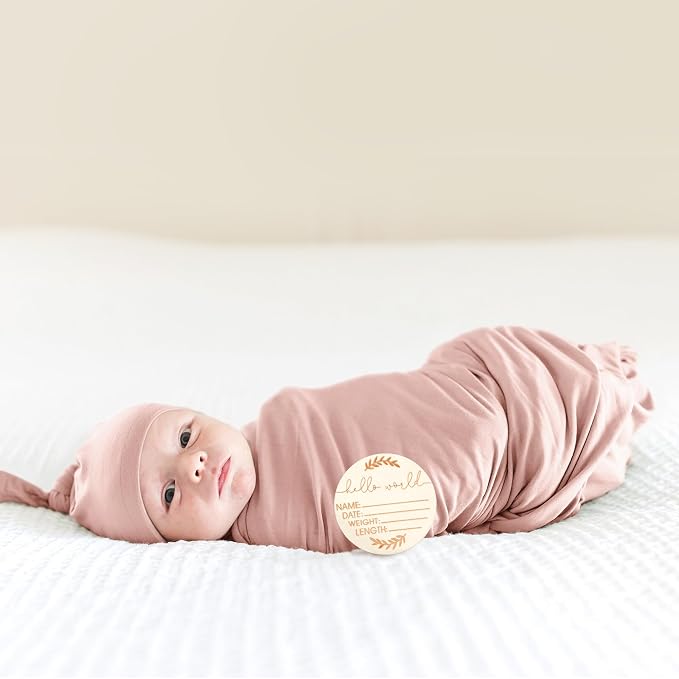 MairMore Baby Swaddle Receiving Blankets with Matching Beanie Set Newborn Nursery Swaddle Wrap for Baby Girls and Boys (Pink)