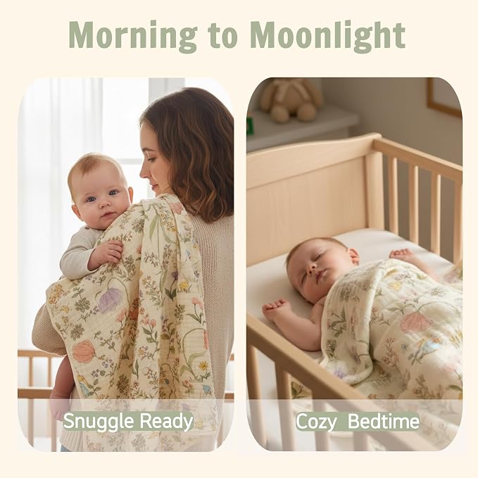 6-Layer Muslin Baby Blanket Made with Organic Cotton - Enchanting Woodland Garden,Swaddle & Crib Quilt, 43" x 43",Garden(Gender Neutral) (Pack of 2)