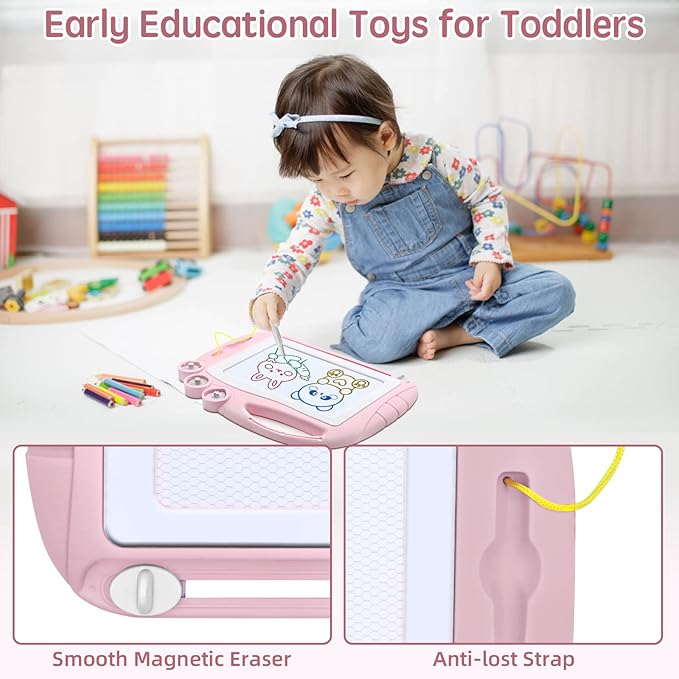 AiTuiTui Magnetic Drawing Board Toddler Toys for Girl Gifts, Erasable Doodle Sketching Writing Pad Travel Games for Kids in Car, Early Education Learning Skill Development Toys for Toddlers