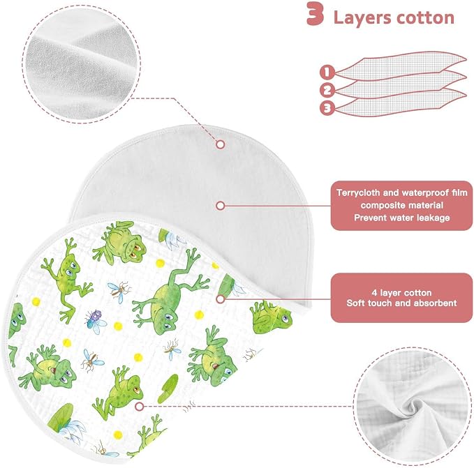 Cartoon Frog Lily Lotus Leaf Muslin Burp Cloths for Baby 1 Pack 100% Cotton Baby Washcloths Bibs for Boy Girl