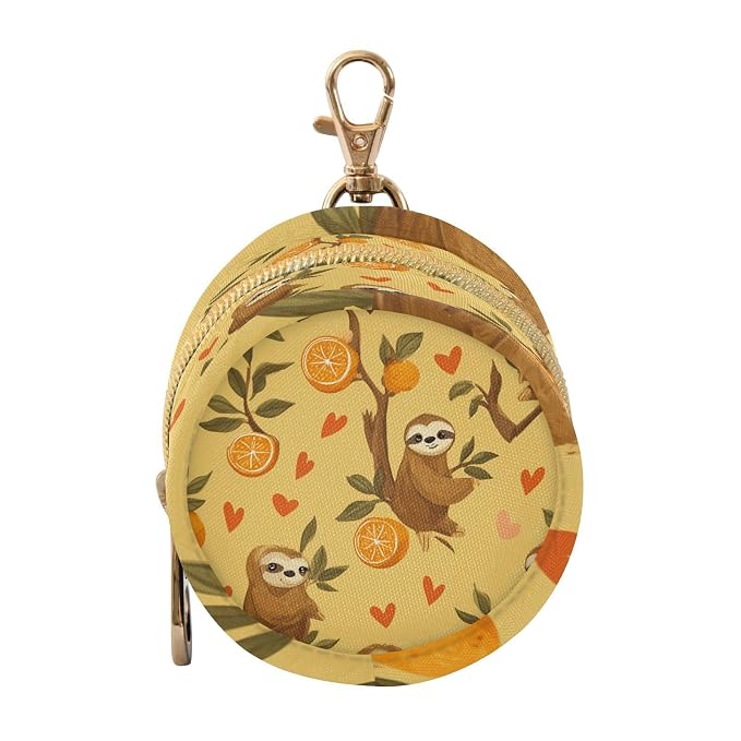 Pacifier Holder with Clip Pacifier Case for Diaper Bag Round Baby Pacifier Pouch Box Bag Portable Sloth Branch Oranges Hearts