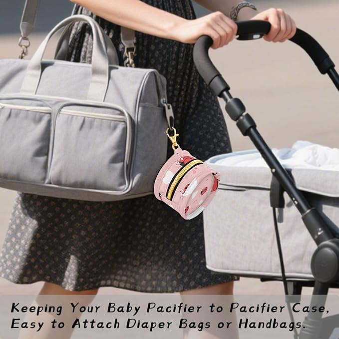 YETTASBIN Ladybugs Portable Pacifier Holder Case with Metal Hook Buckle & Zipper for Diaper Bag and Stroller, Versatile All-in-One Travel-Friendily Baby Pacifier Pouch for Boy Girl