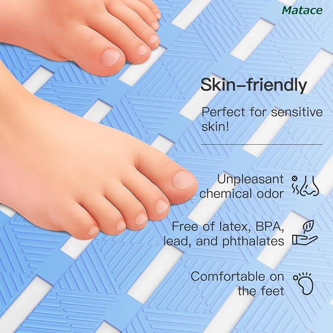 Bathtub Mat Non Slip - for Inside Bath Tub & Shower, Large 40x16 Inch, 261 Strong Suction Cups, Soft Textured Surface, Fast Drain & Quick Dry, Bathroom Safety Mat, Pastel Blue, Matace