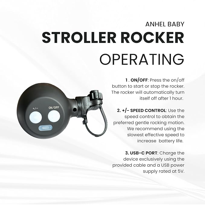 Rechargeable Stroller Pram Rocker, Portable Weatherproof Baby Sleep Device, Fits All Stollers & Prams - Adjustable Speed, Long-Lasting Battery