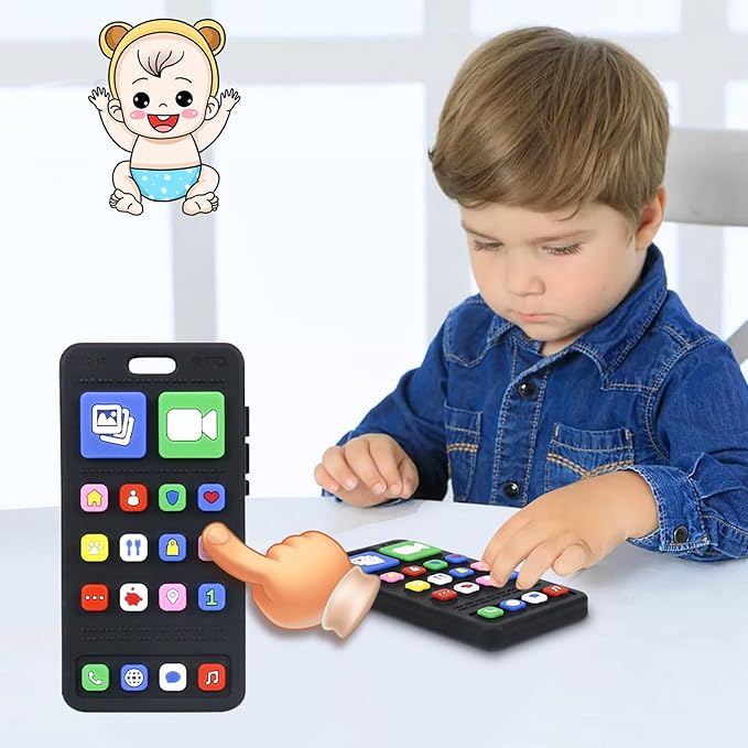 Baby Silicone Teething Toys, Phone Teether Toys for Toddlers 3-18 Months, Boys Girls Babies Teething Toy, Baby Chew Toy, Freezer BPA Free