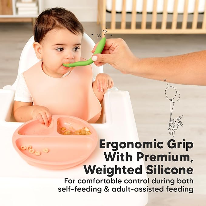 KeaBabies 3-Pack Silicone Baby Spoons and 12-Pack Baby Food Containers - Toddler First Food Training Spoon - 4 oz Leak-Proof, Microwavable Feeding Container