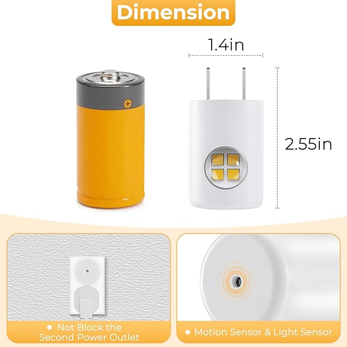 GEPLAD 4-Pack Motion Sensor Night Light, Plug into Wall Dusk to Dawn LED Nightlight, Auto On/Off, 5000K Daylight 100 Lumens, Rotatable Plug-in Design for Hallway, Staircase, Bathroom, Kitchen
