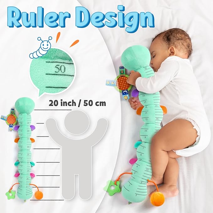 LIGHTDESIRE Baby Toys 6-12 Months Musical Caterpillar,Infant Toys Stuffed Animals with Ruler Design Mirror,Pull String,Crinkle&Rattles,Teething Toys for Tummy Time, Boy Girl Gifts 0-12 Months(Blue)