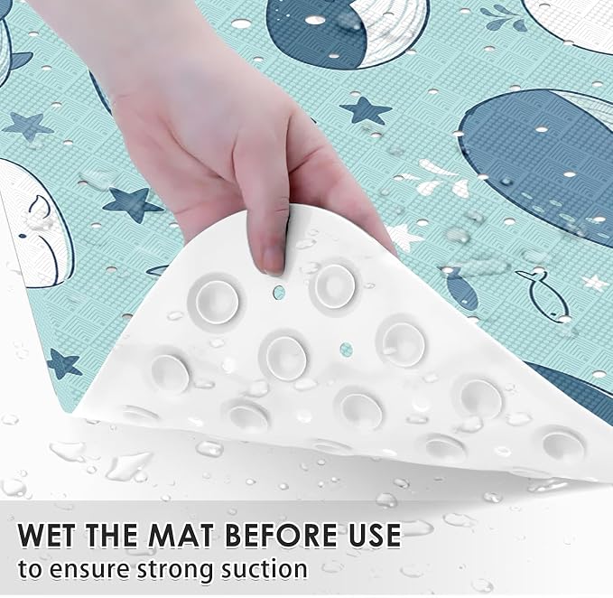 Whale Ocean Bathtub Shower Mat Cute Star Non-Slip Tub Extra Long Bath Floor 40X16 Inch Machine Washable for Bathroom Tub Bath Mat for Toddler and Baby