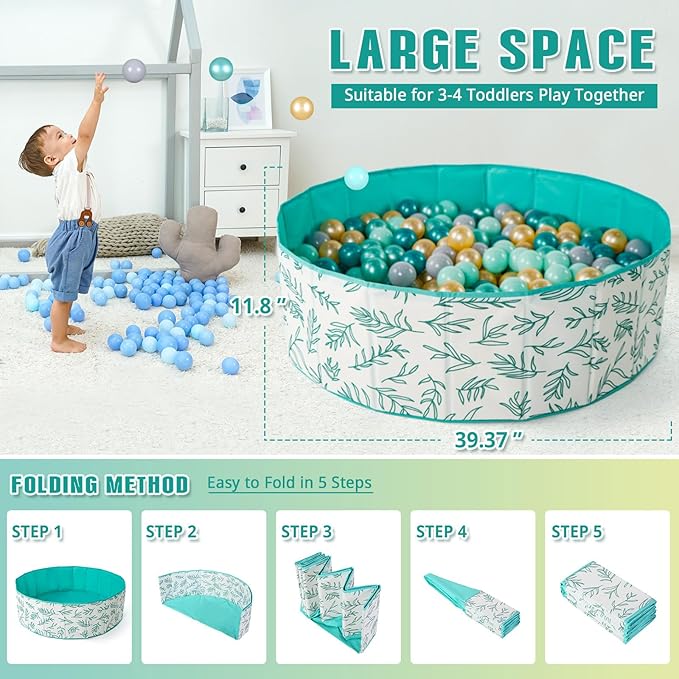 40Inch Kids Ball Pit, Foldable & Portable & Reusable Balls Pool for Toddlers,Playpen/Fence for Baby, Play Pool for Dog, Indoor & Outdoor Use, Oversized