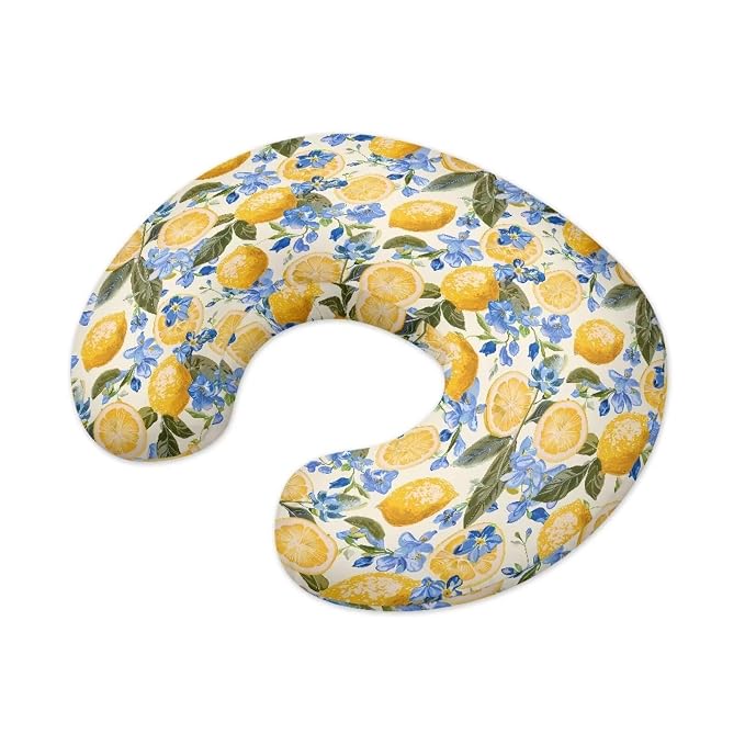Lemon Floral Nursing Pillow Cover, Stretchy Soft Fabric Removable Covers for Breastfeeding Pillows Safely Fits On Standard Infant Nursing Pillows